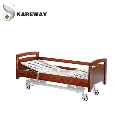 Electric multifunctional red wooden homecare bed with aluminum siderails